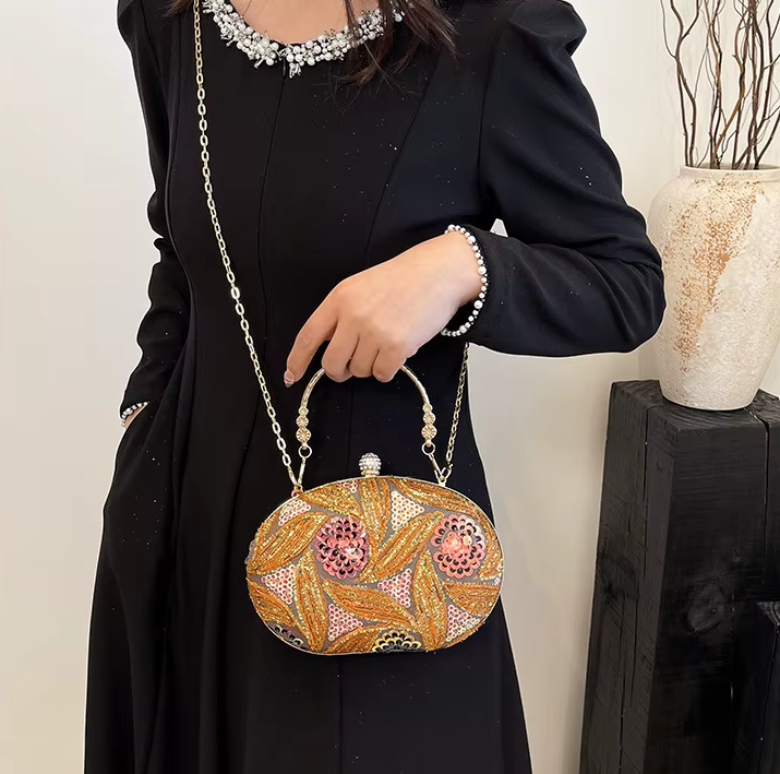 Trendy Sequin Beading Hand-Held Dinner Crossbody Chain Bag Mssza