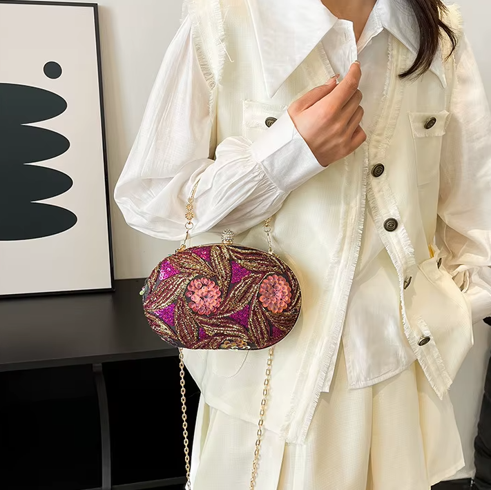Trendy Sequin Beading Hand-Held Dinner Crossbody Chain Bag Mssza