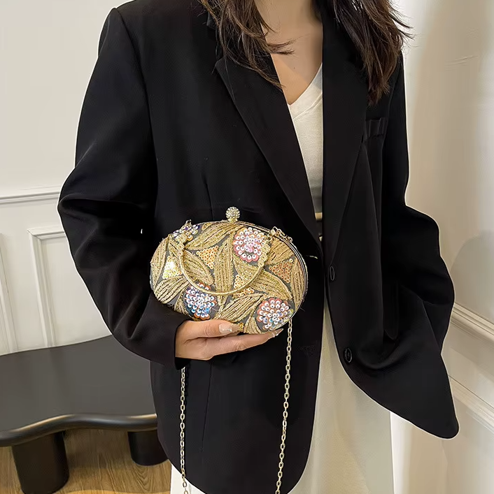 Trendy Sequin Beading Hand-Held Dinner Crossbody Chain Bag Mssza