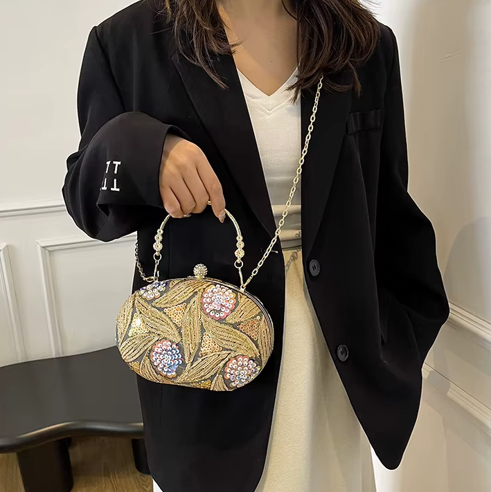 Trendy Sequin Beading Hand-Held Dinner Crossbody Chain Bag Mssza