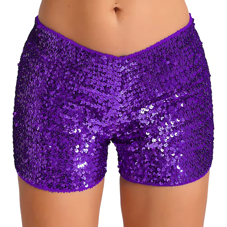 Trendy Shiny Sequins Nightclub Pole Dancing Low Rise Stretchy Shorts Mssza