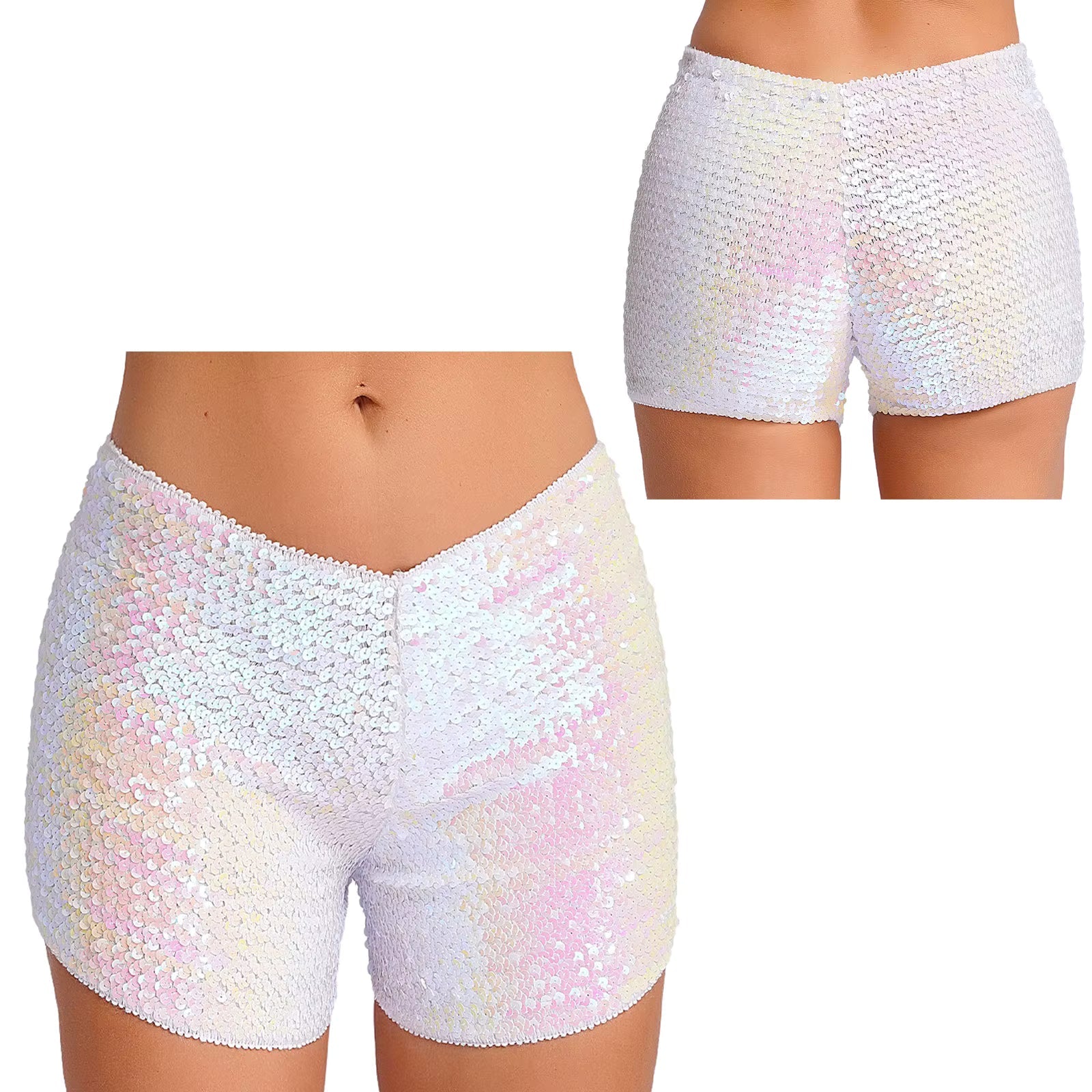 Trendy Shiny Sequins Nightclub Pole Dancing Low Rise Stretchy Shorts Mssza
