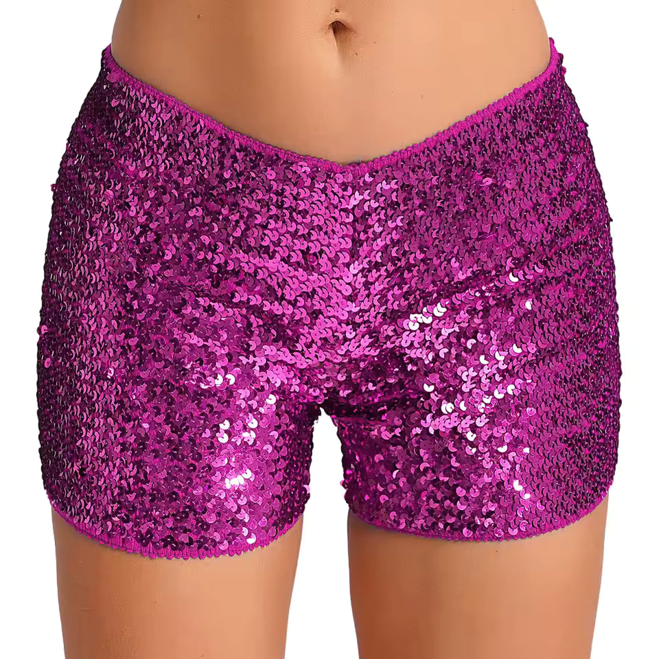 Trendy Shiny Sequins Nightclub Pole Dancing Low Rise Stretchy Shorts Mssza
