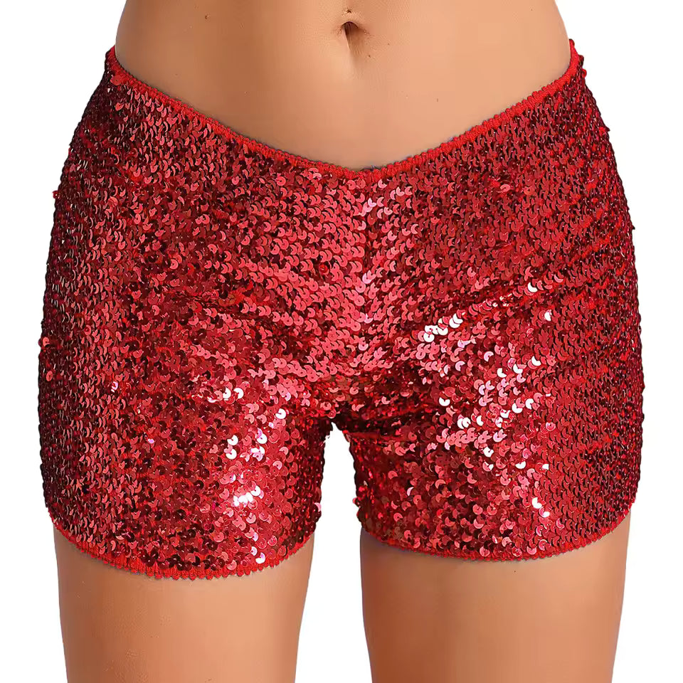 Trendy Shiny Sequins Nightclub Pole Dancing Low Rise Stretchy Shorts Mssza