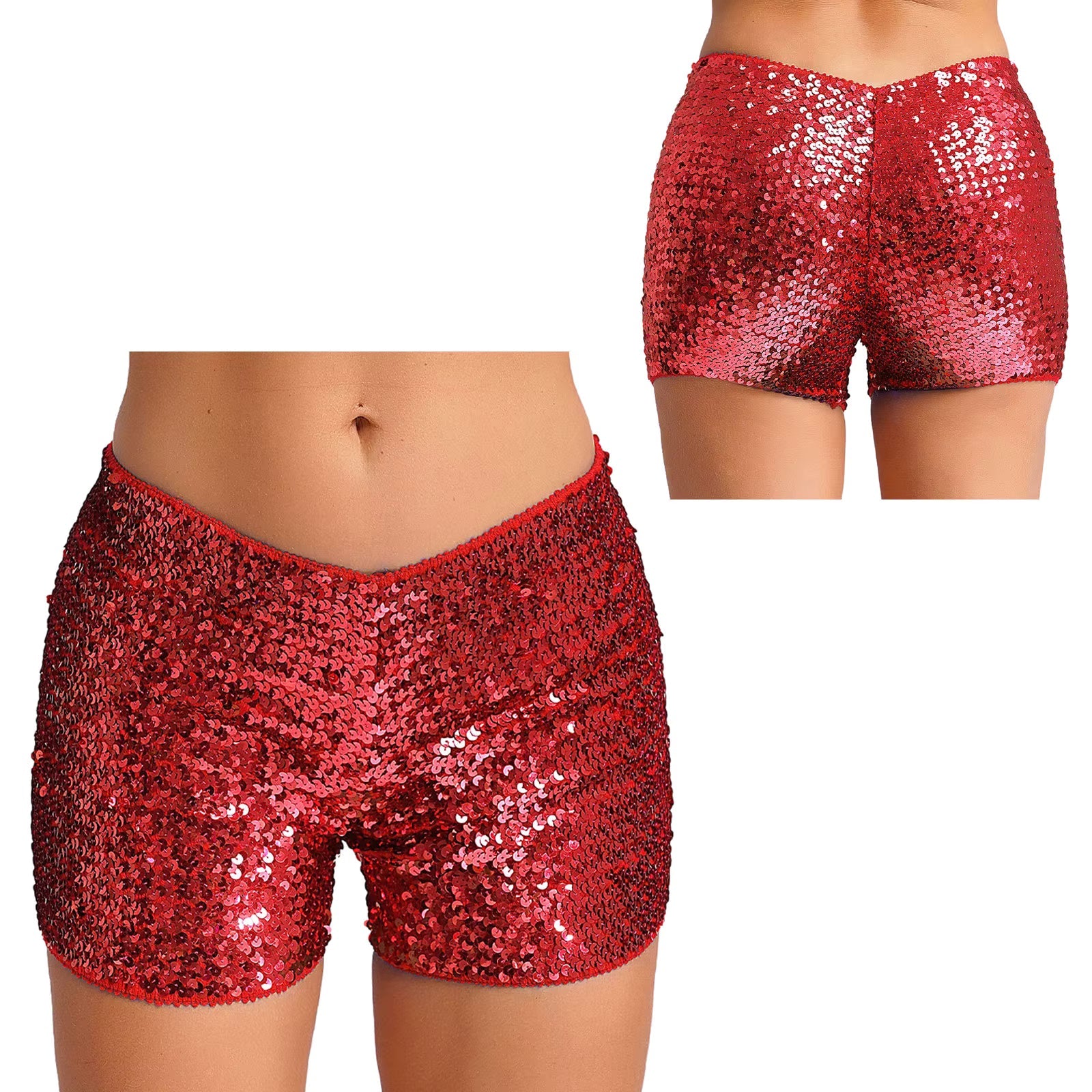 Trendy Shiny Sequins Nightclub Pole Dancing Low Rise Stretchy Shorts Mssza