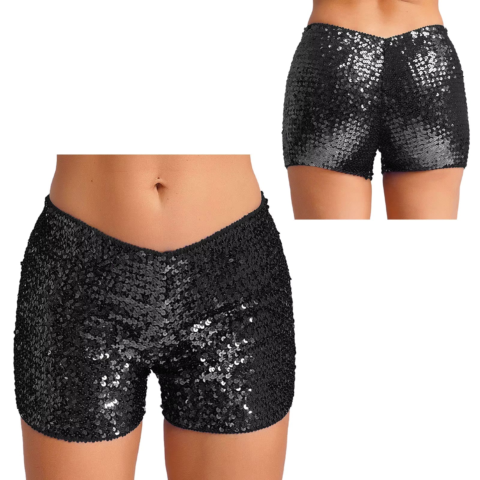 Trendy Shiny Sequins Nightclub Pole Dancing Low Rise Stretchy Shorts Mssza