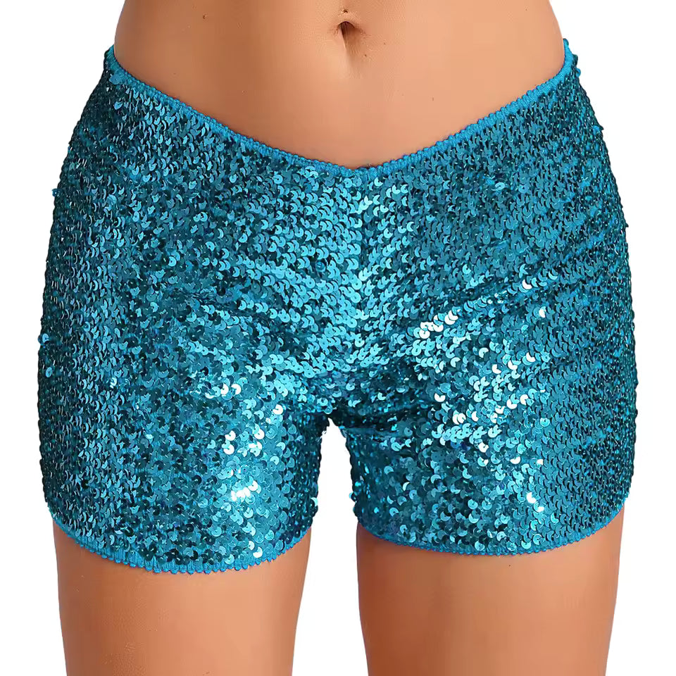 Trendy Shiny Sequins Nightclub Pole Dancing Low Rise Stretchy Shorts Mssza