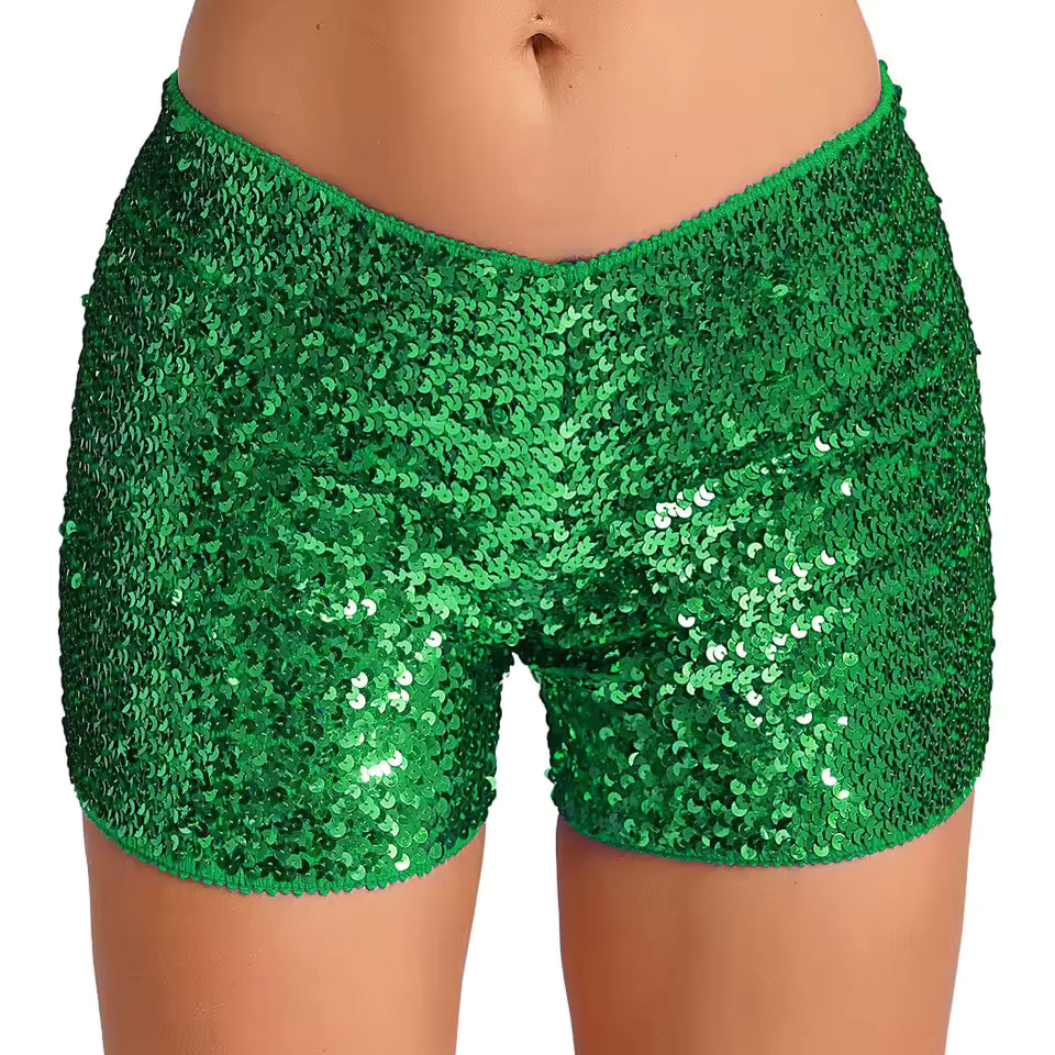 Trendy Shiny Sequins Nightclub Pole Dancing Low Rise Stretchy Shorts Mssza