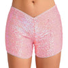 Trendy Shiny Sequins Nightclub Pole Dancing Low Rise Stretchy Shorts Mssza