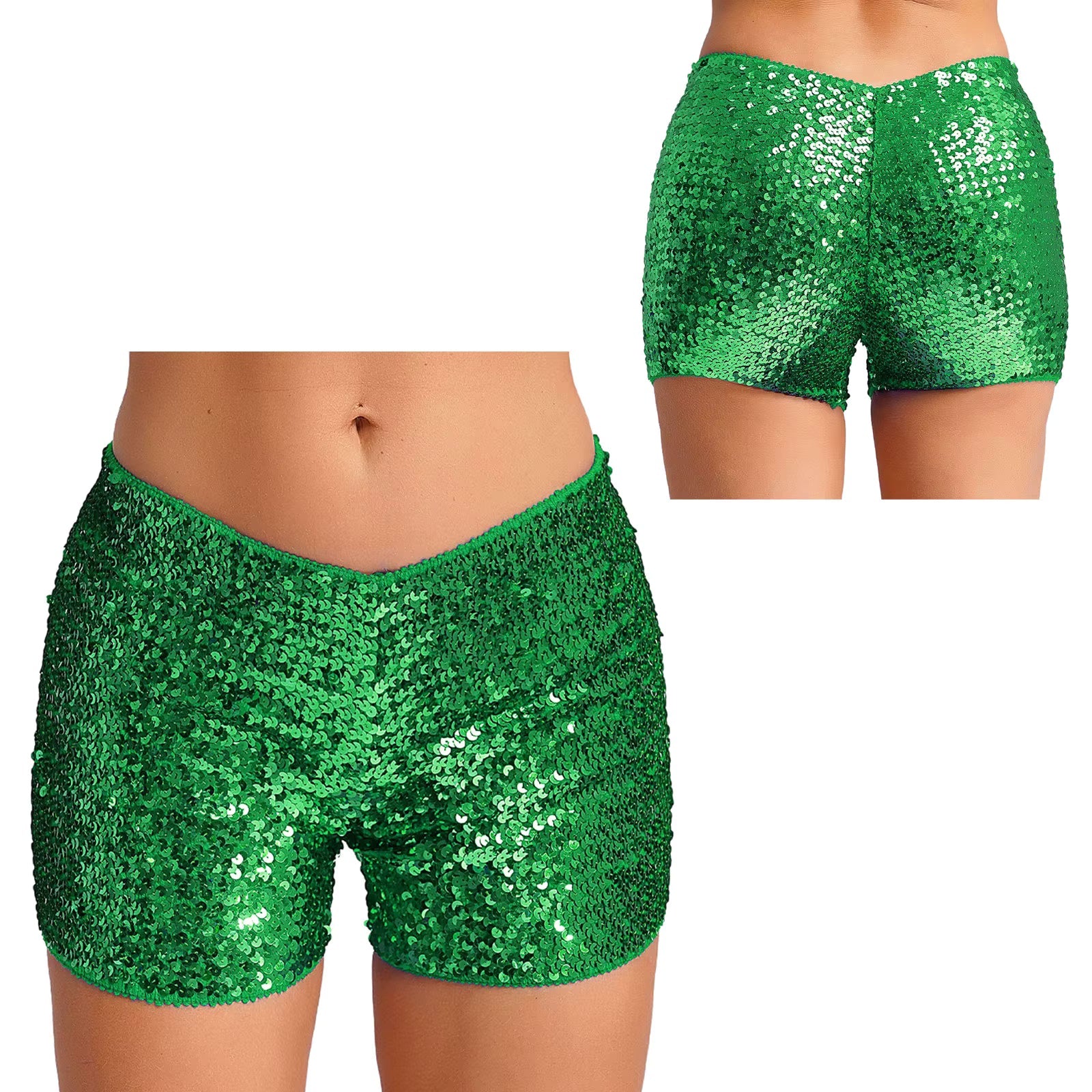 Trendy Shiny Sequins Nightclub Pole Dancing Low Rise Stretchy Shorts Mssza