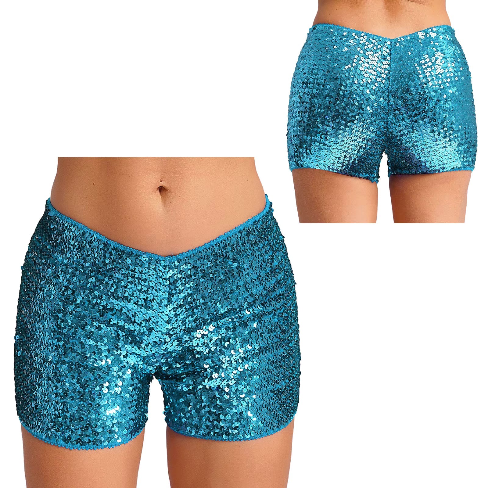 Trendy Shiny Sequins Nightclub Pole Dancing Low Rise Stretchy Shorts Mssza