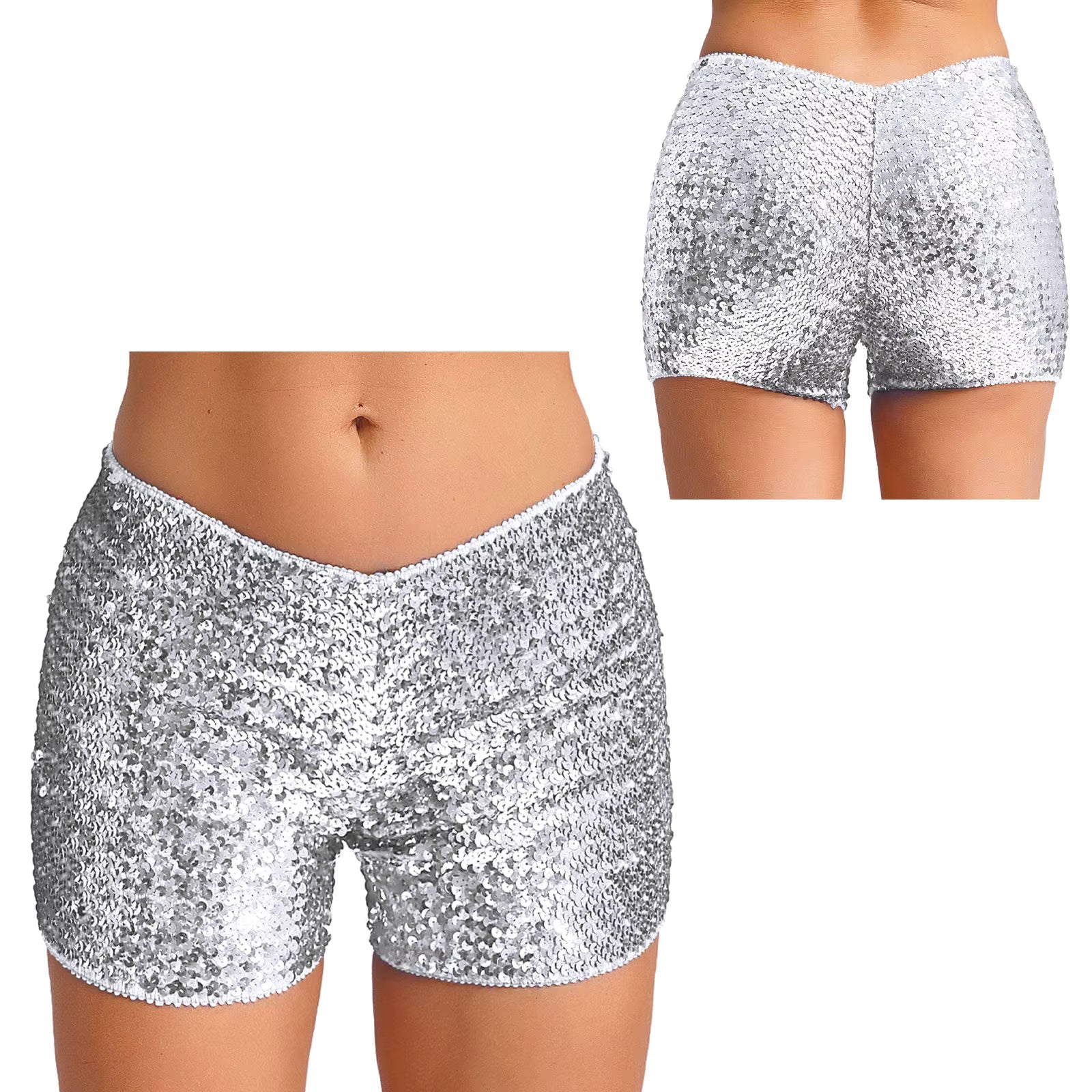 Trendy Shiny Sequins Nightclub Pole Dancing Low Rise Stretchy Shorts Mssza