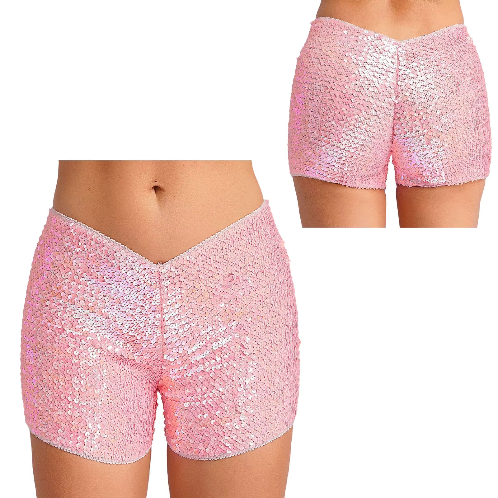Trendy Shiny Sequins Nightclub Pole Dancing Low Rise Stretchy Shorts Mssza