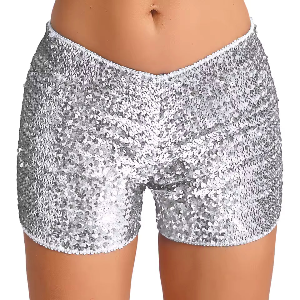 Trendy Shiny Sequins Nightclub Pole Dancing Low Rise Stretchy Shorts Mssza