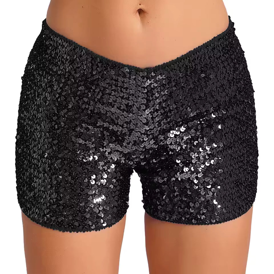 Trendy Shiny Sequins Nightclub Pole Dancing Low Rise Stretchy Shorts Mssza