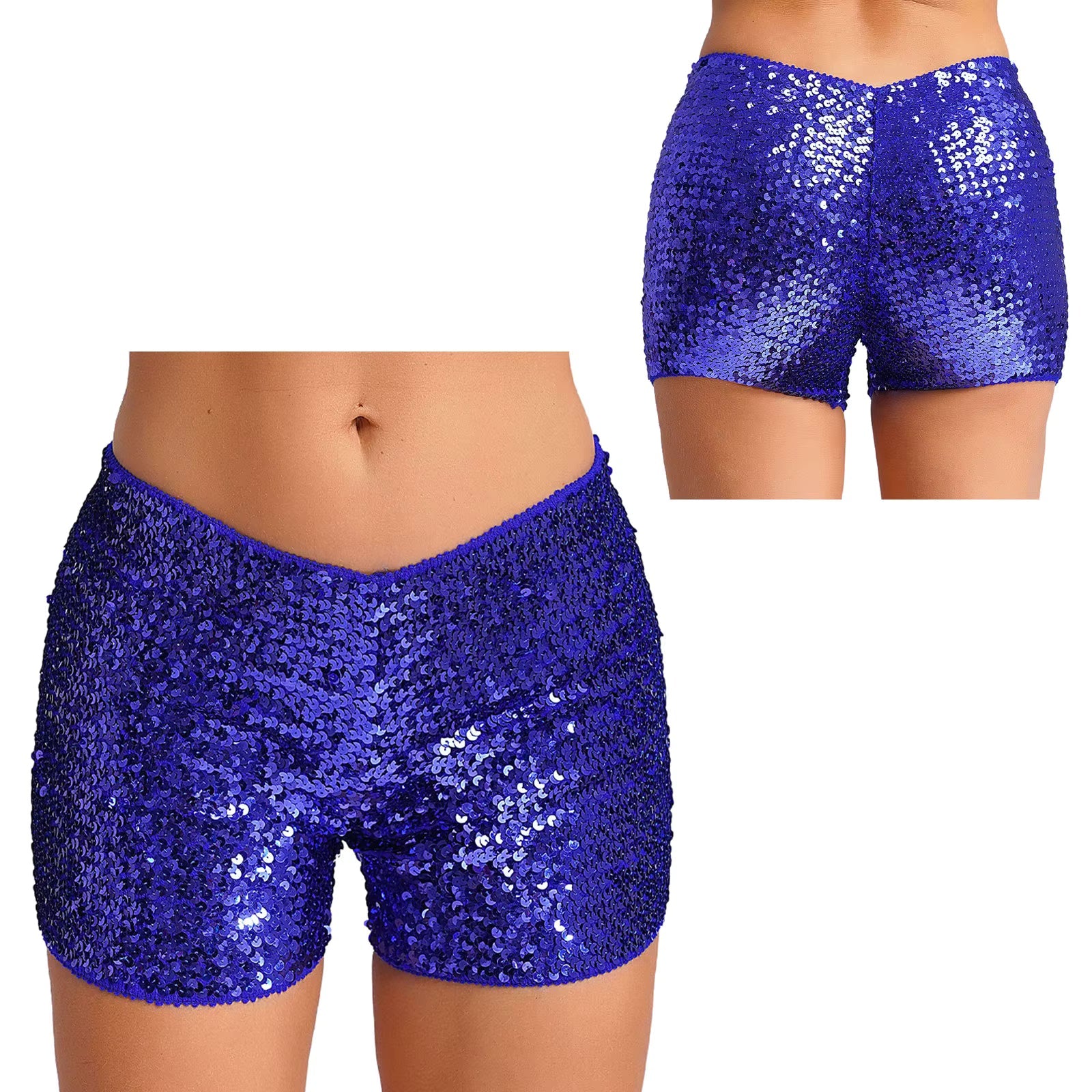 Trendy Shiny Sequins Nightclub Pole Dancing Low Rise Stretchy Shorts Mssza