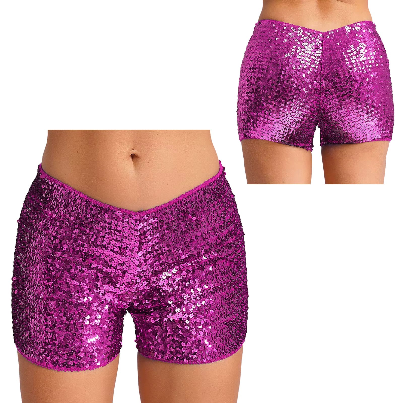 Trendy Shiny Sequins Nightclub Pole Dancing Low Rise Stretchy Shorts Mssza
