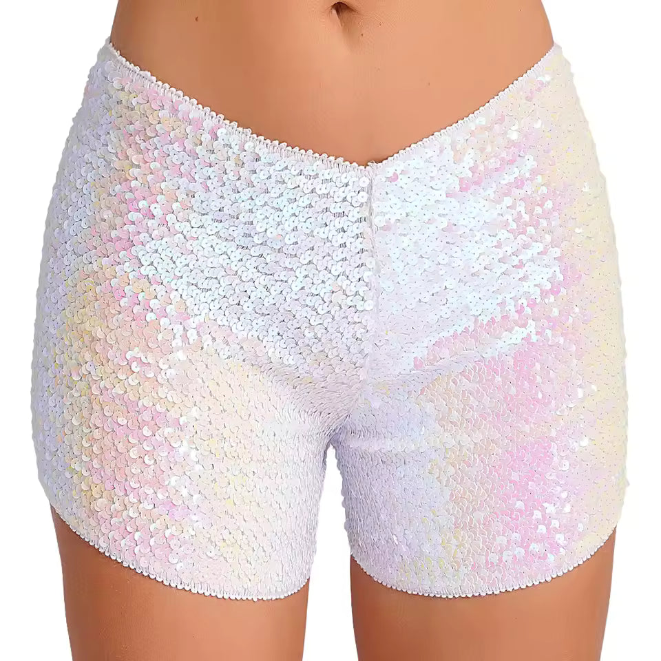 Trendy Shiny Sequins Nightclub Pole Dancing Low Rise Stretchy Shorts Mssza