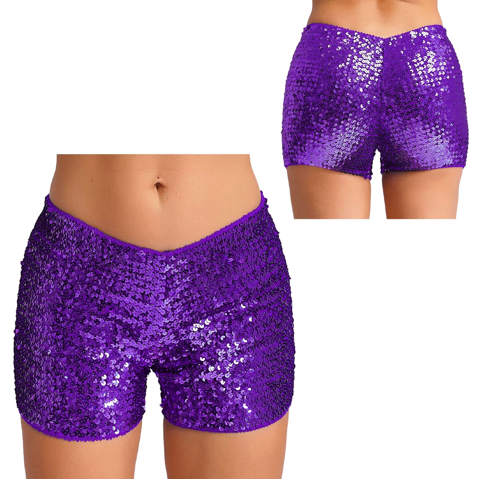 Trendy Shiny Sequins Nightclub Pole Dancing Low Rise Stretchy Shorts Mssza