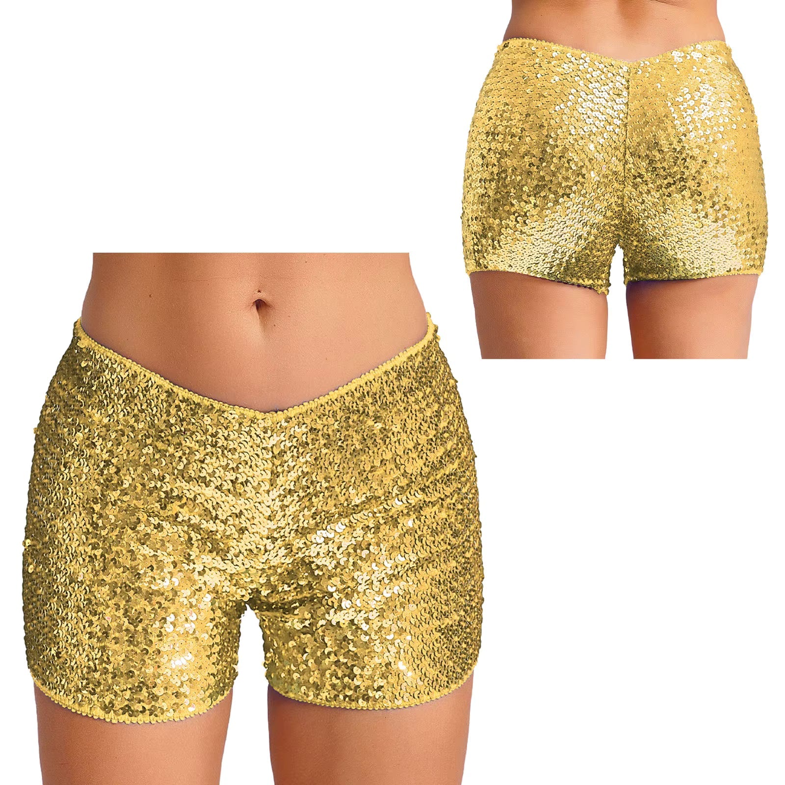 Trendy Shiny Sequins Nightclub Pole Dancing Low Rise Stretchy Shorts Mssza