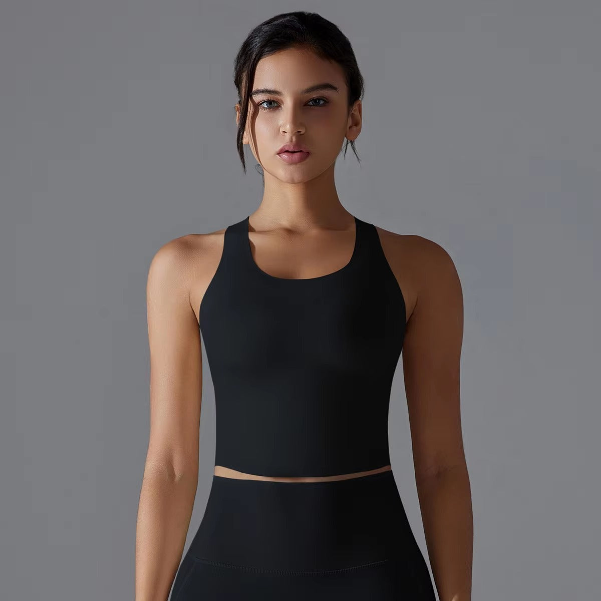 Trendy Shock-absorbing Cross Shoulder Straps Fitness Crop Top Mssza