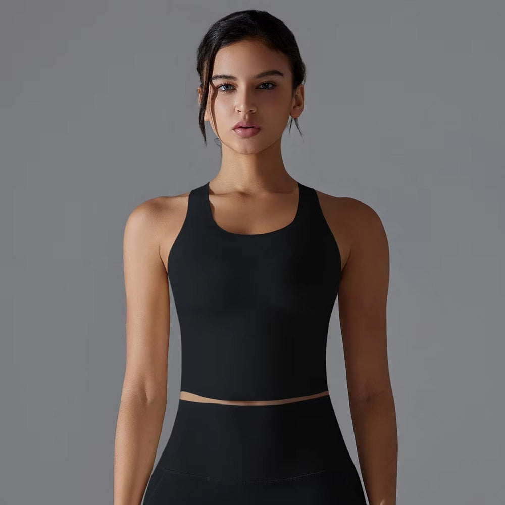 Trendy Shock-absorbing Cross Shoulder Straps Fitness Crop Top Mssza