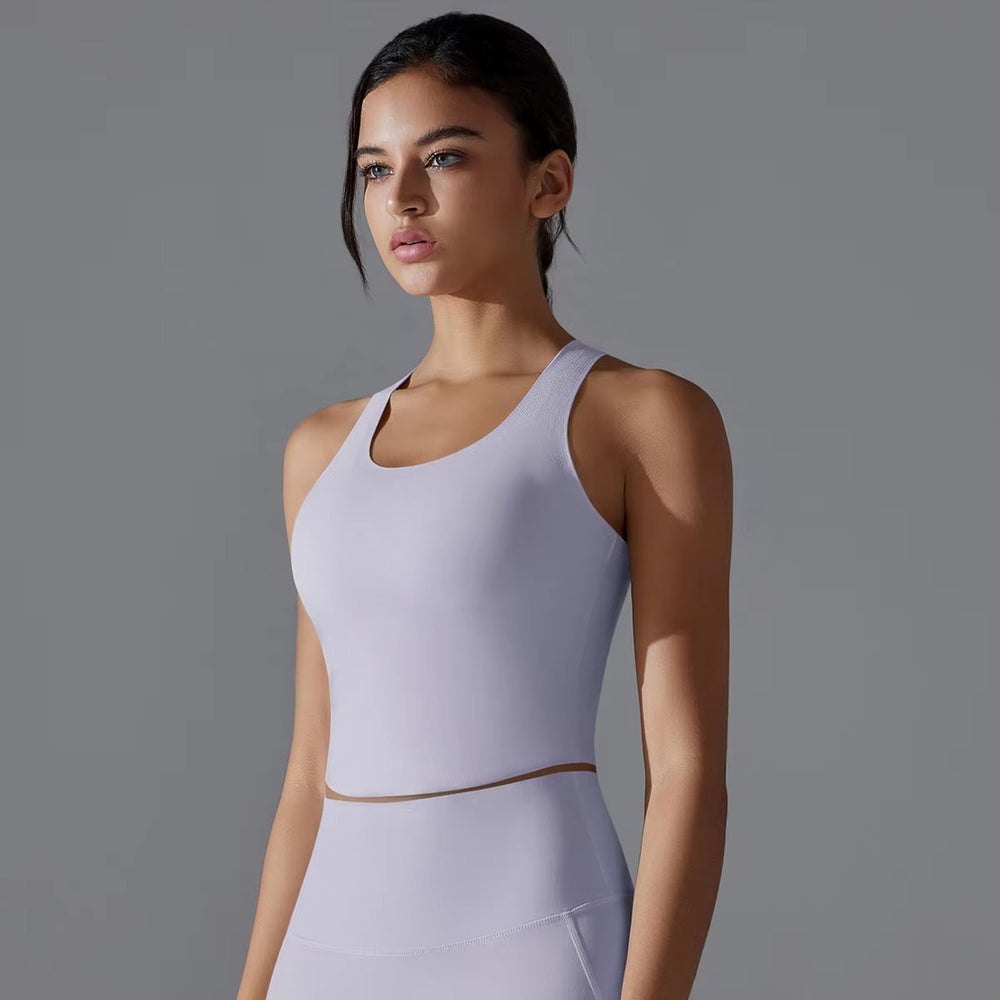 Trendy Shock-absorbing Cross Shoulder Straps Fitness Crop Top Mssza
