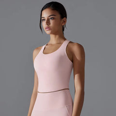 Trendy Shock-absorbing Cross Shoulder Straps Fitness Crop Top Mssza