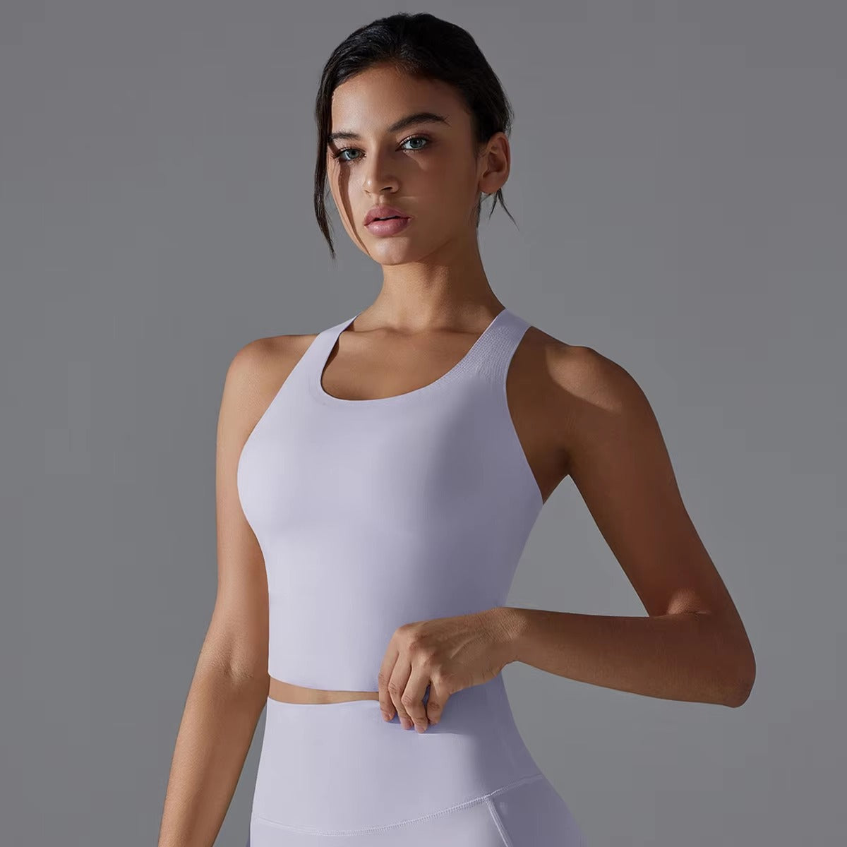 Trendy Shock-absorbing Cross Shoulder Straps Fitness Crop Top Mssza