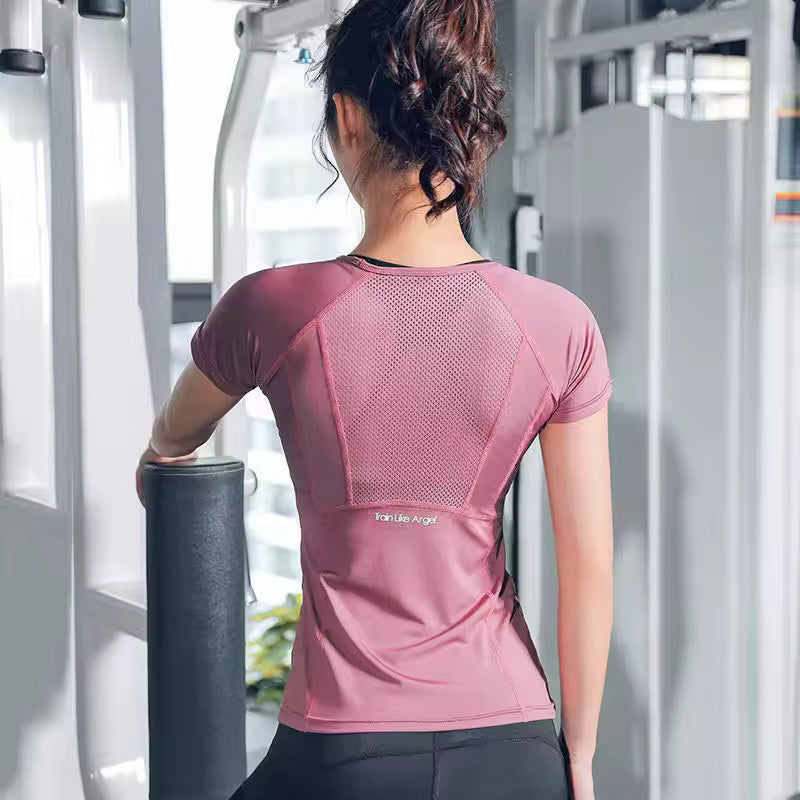 Trendy Short Sleeve Slit Pockets Sports T-Shirt Yoga Wear Mssza