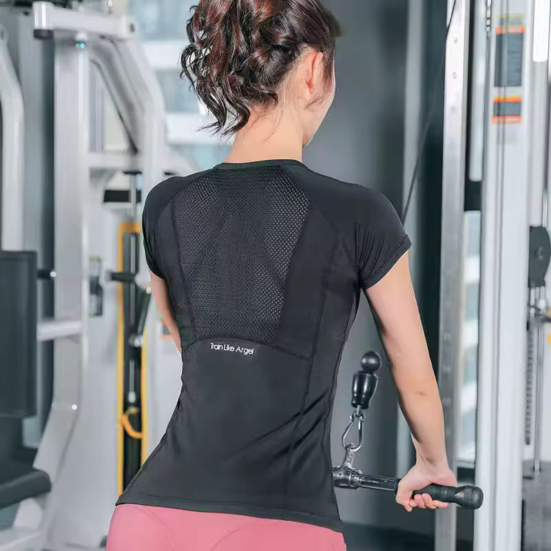 Trendy Short Sleeve Slit Pockets Sports T-Shirt Yoga Wear Mssza