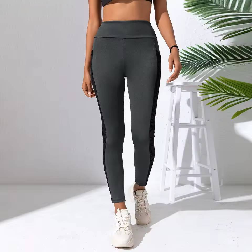 Trendy Side Pockets Mesh Splicing Yoga Tights Pants Mssza