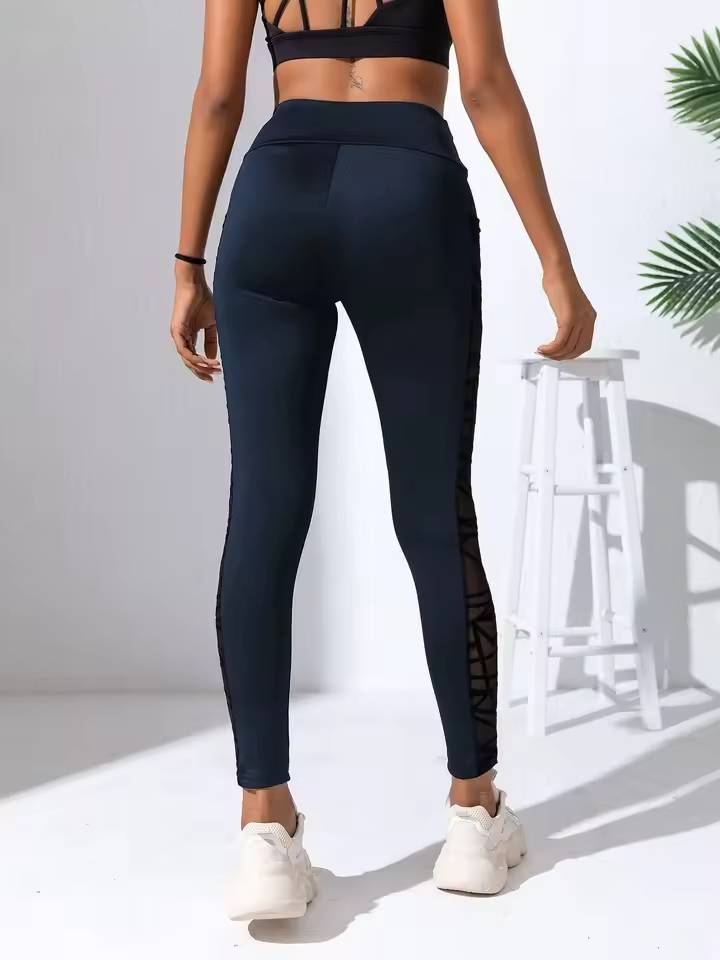 Trendy Side Pockets Mesh Splicing Yoga Tights Pants Mssza