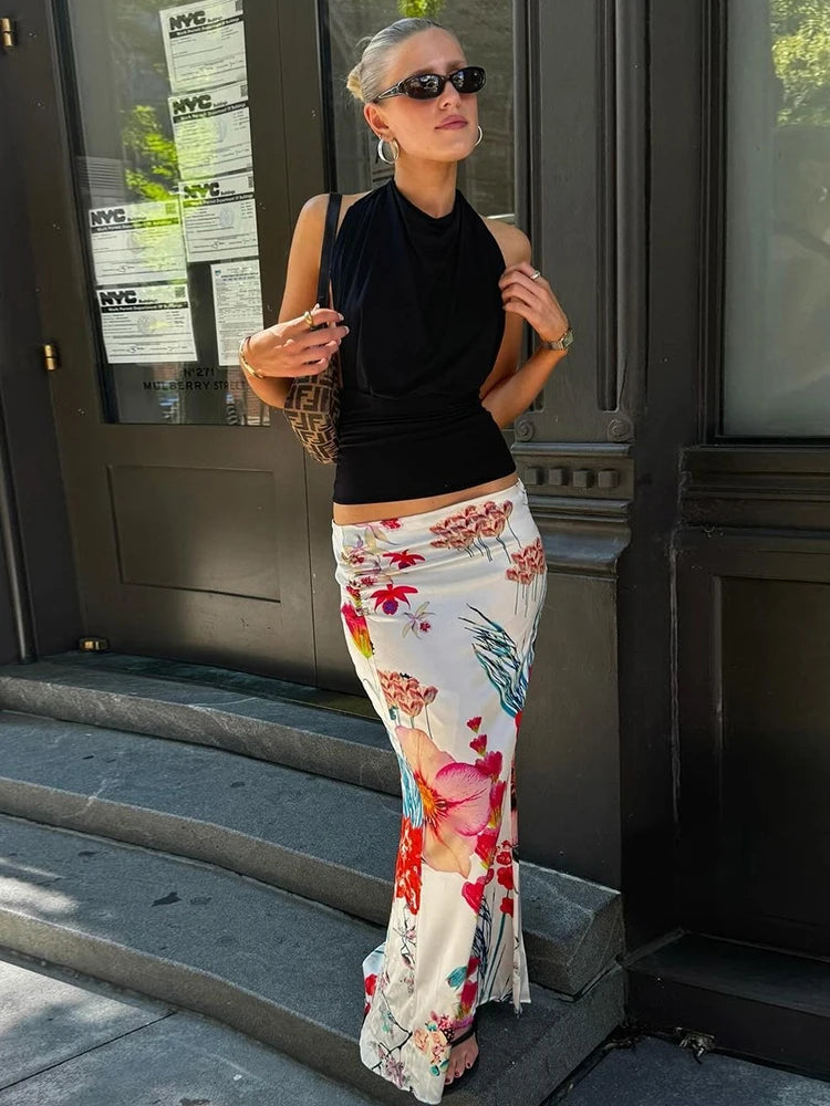 Trendy Simple Bottoms Colorful Print Stretch Ankle Length Skirts Streetwear Mssza