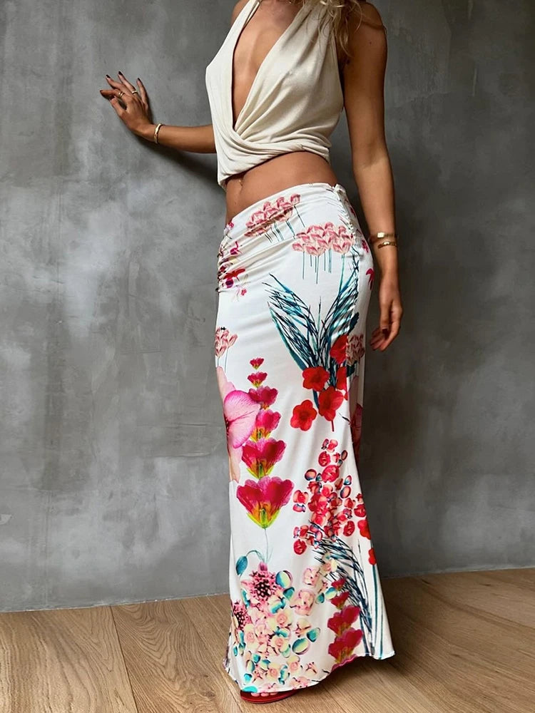 Trendy Simple Bottoms Colorful Print Stretch Ankle Length Skirts Streetwear Mssza