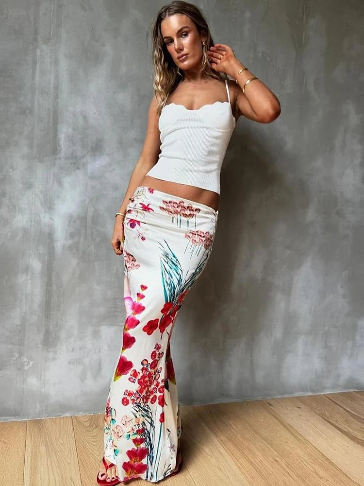 Trendy Simple Bottoms Colorful Print Stretch Ankle Length Skirts Streetwear Mssza