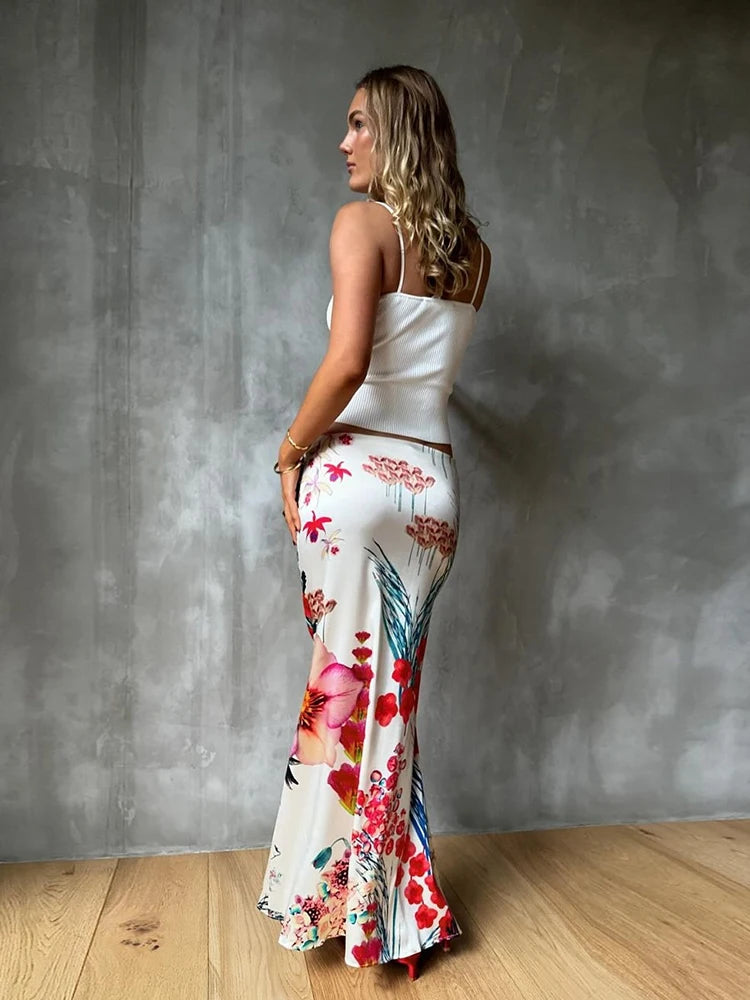 Trendy Simple Bottoms Colorful Print Stretch Ankle Length Skirts Streetwear Mssza