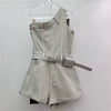 Trendy Single Shoulder Sleeveless Belt Design Rompers Denim Playsuit Mssza