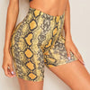 Trendy Skinny Snake Print High Waisted Elastic Waist Shorts Mssza
