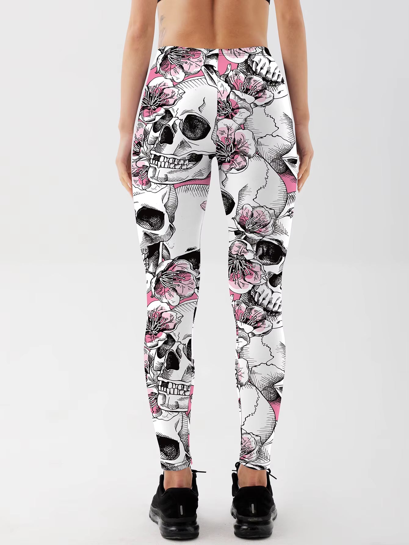 Trendy Skull Rose Printed Ankle-Length Workout Leggings Mssza