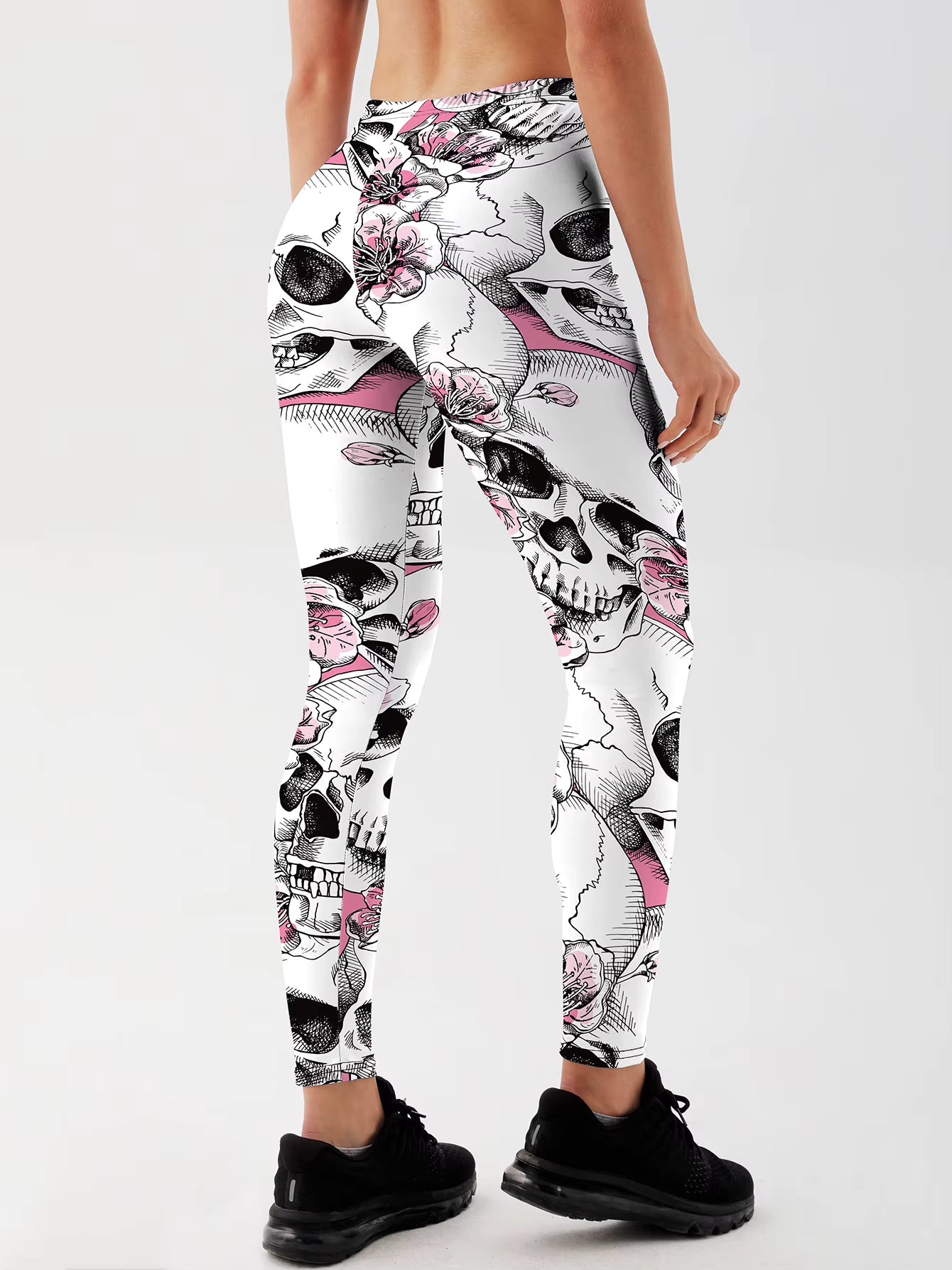 Trendy Skull Rose Printed Ankle-Length Workout Leggings Mssza