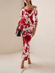 Trendy Slash Neck Floral Printed Top Pants Set Designer Suit Set Mssza