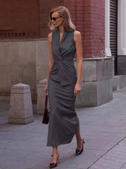 Trendy Sleeveless Tops With High Waist Ankle Length Skirts 2 Piece Sets Mssza