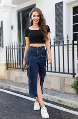Trendy Slim Slit Long Bag Hip Multi-Pocket High-Waist Skirt Mssza