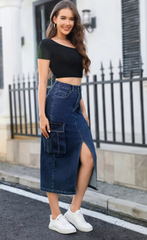 Trendy Slim Slit Long Bag Hip Multi-Pocket High-Waist Skirt Mssza