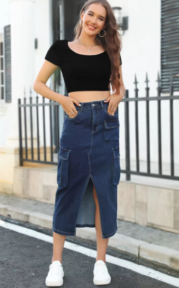 Trendy Slim Slit Long Bag Hip Multi-Pocket High-Waist Skirt Mssza