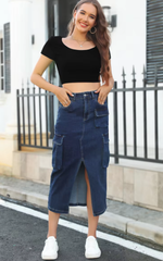 Trendy Slim Slit Long Bag Hip Multi-Pocket High-Waist Skirt Mssza