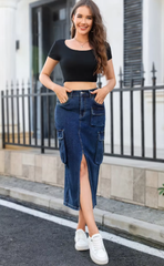 Trendy Slim Slit Long Bag Hip Multi-Pocket High-Waist Skirt Mssza