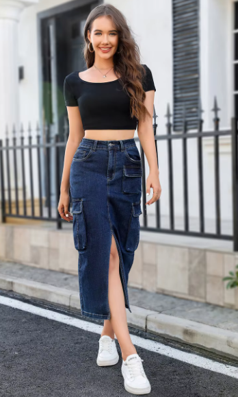 Trendy Slim Slit Long Bag Hip Multi-Pocket High-Waist Skirt Mssza