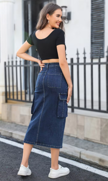 Trendy Slim Slit Long Bag Hip Multi-Pocket High-Waist Skirt Mssza